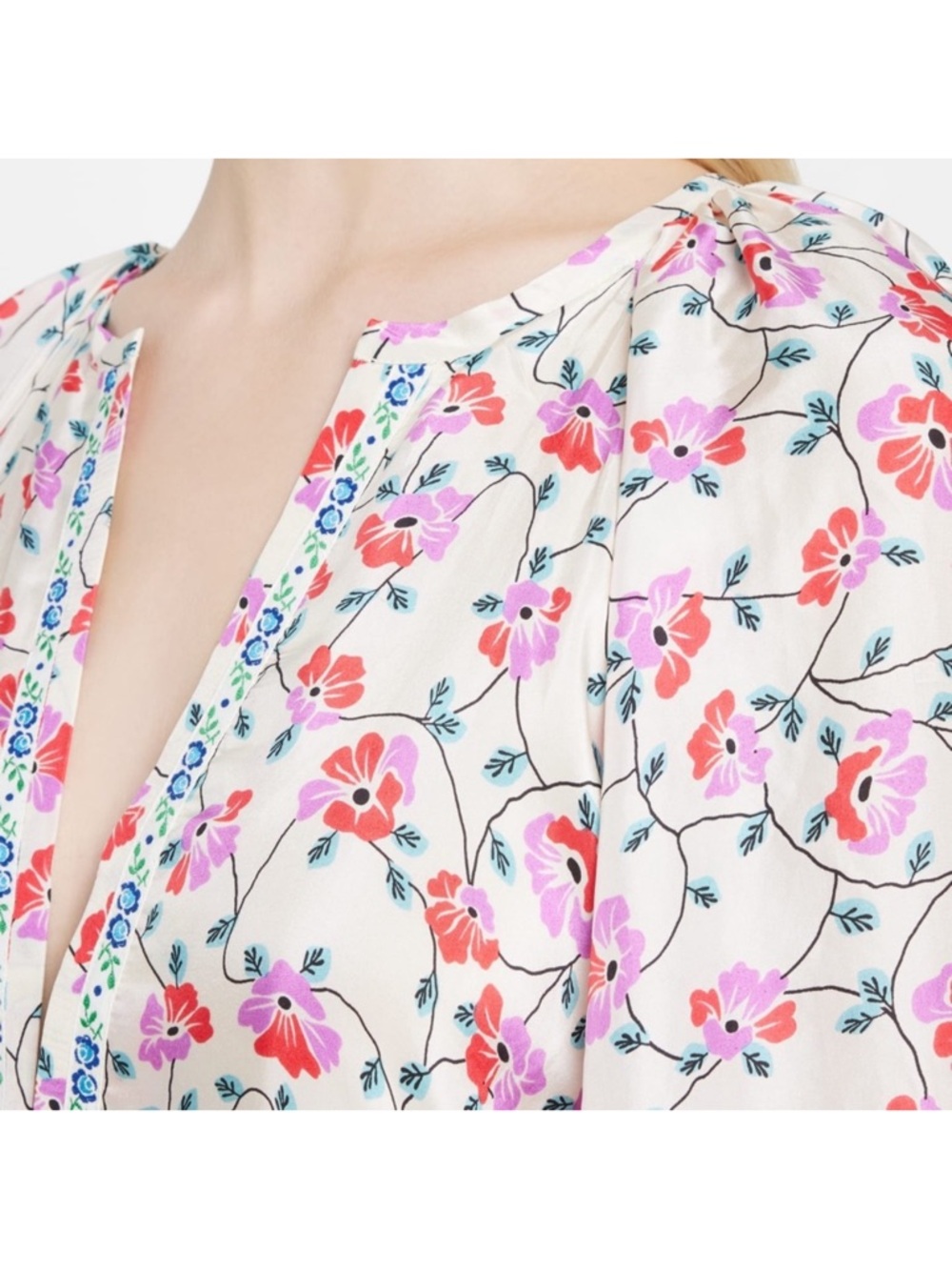 Alix of Bohemia Saranna Hand-Printed Silk Floral Maxi Dress in Rosebud Size XS - Picture 7 of 15